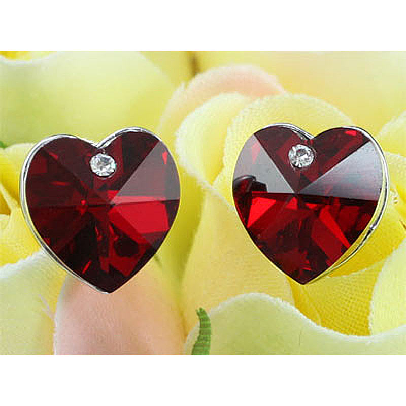 3 Carat Dark Red Crystal Heart Stud Earrings XE506-0