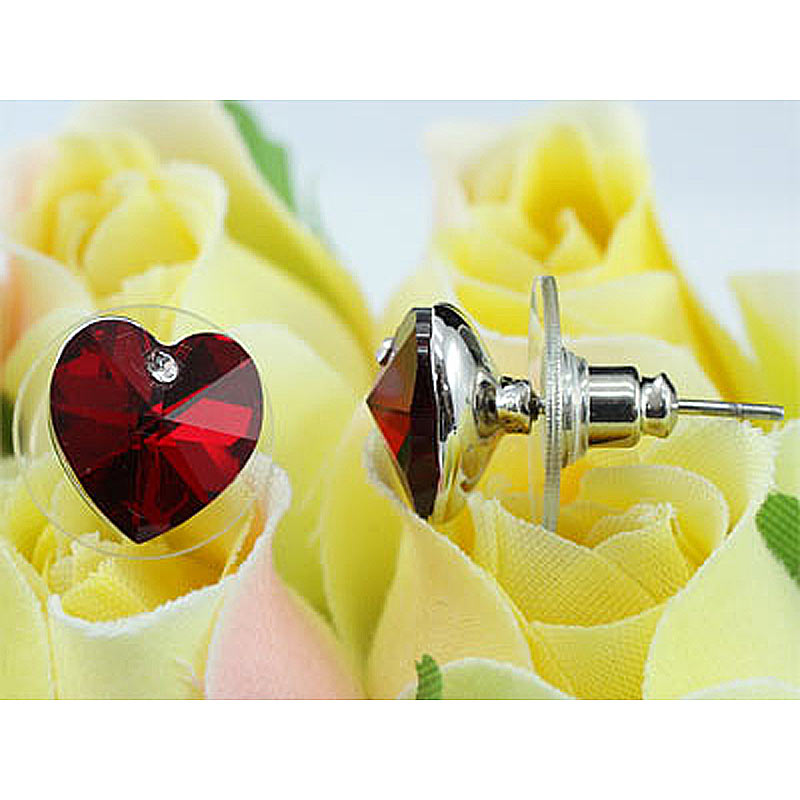 3 Carat Dark Red Crystal Heart Stud Earrings XE506-1