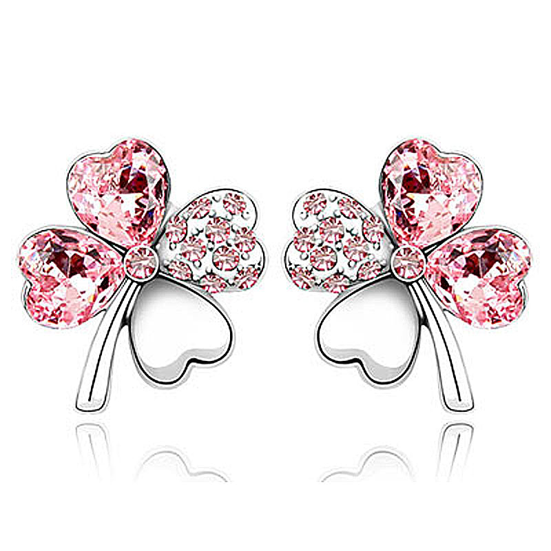 4 Leaf Clover Flower Light Pink Earrings use Austrian Crystal XE520-0