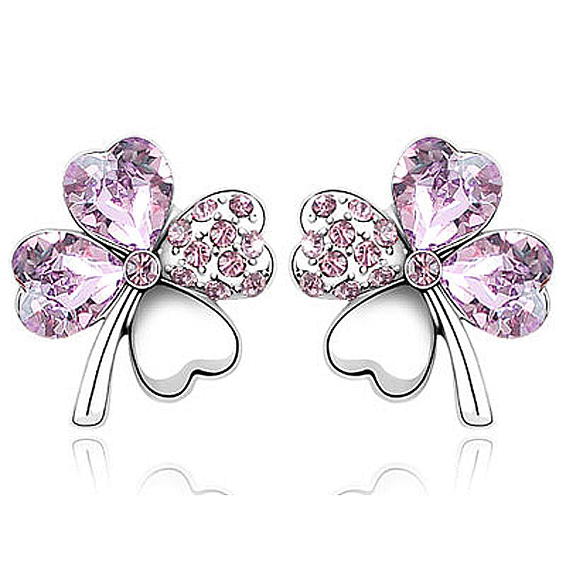 4 Leaf Clover Flower Light Lilac Purple Earrings use Austrian Crystal XE521-0