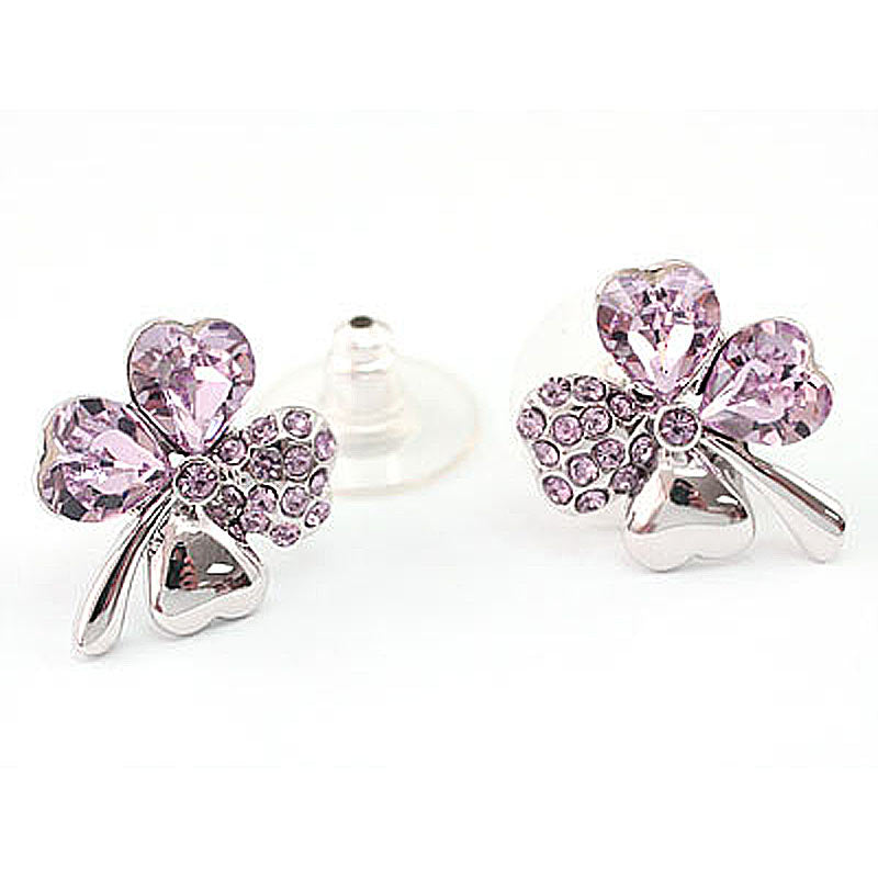 4 Leaf Clover Flower Light Lilac Purple Earrings use Austrian Crystal XE521-1