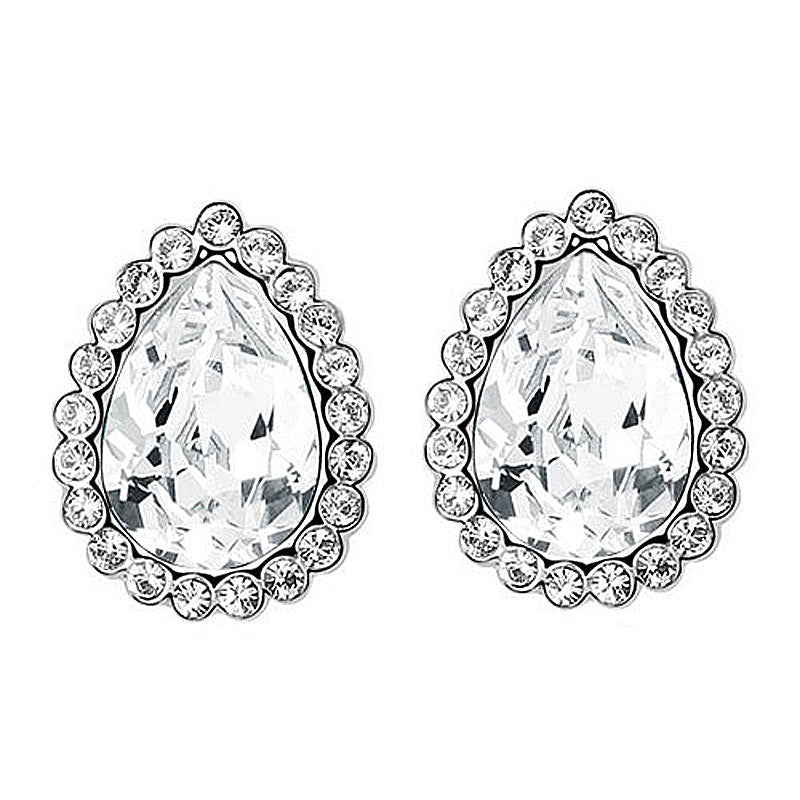 2 Carat Silver Clear Pear Cut Stud Earrings use Austrian Crystal XE572-0