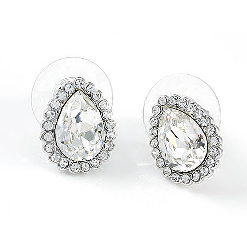 2 Carat Silver Clear Pear Cut Stud Earrings use Austrian Crystal XE572-1