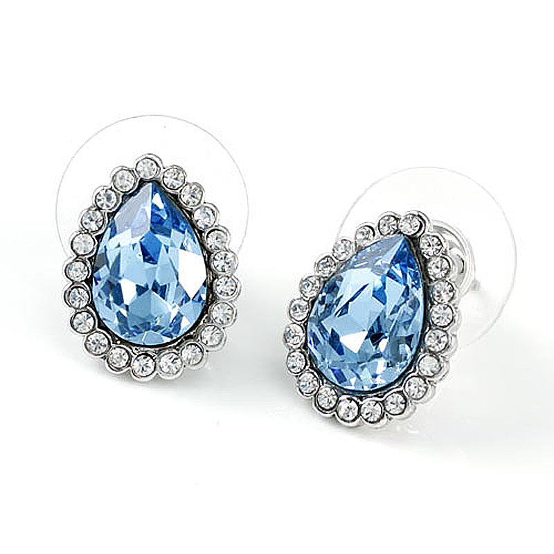 2 Carat Blue Pear Cut Stud Earrings use Austrian Crystal XE574-1