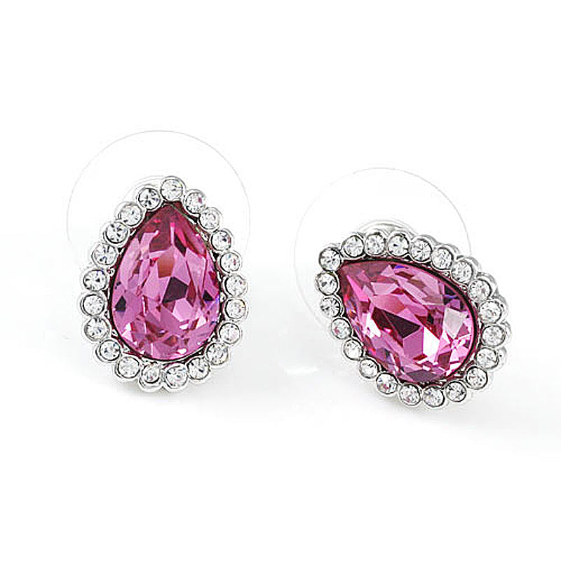 2 Carat Pink Pear Cut Stud Earrings use Austrian Crystal XE575-1