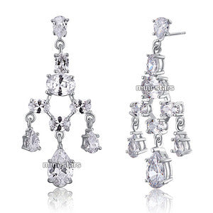Bridal Wedding Pageant Chandelier CZ Created Diamond Dangle Earrings XE590-0