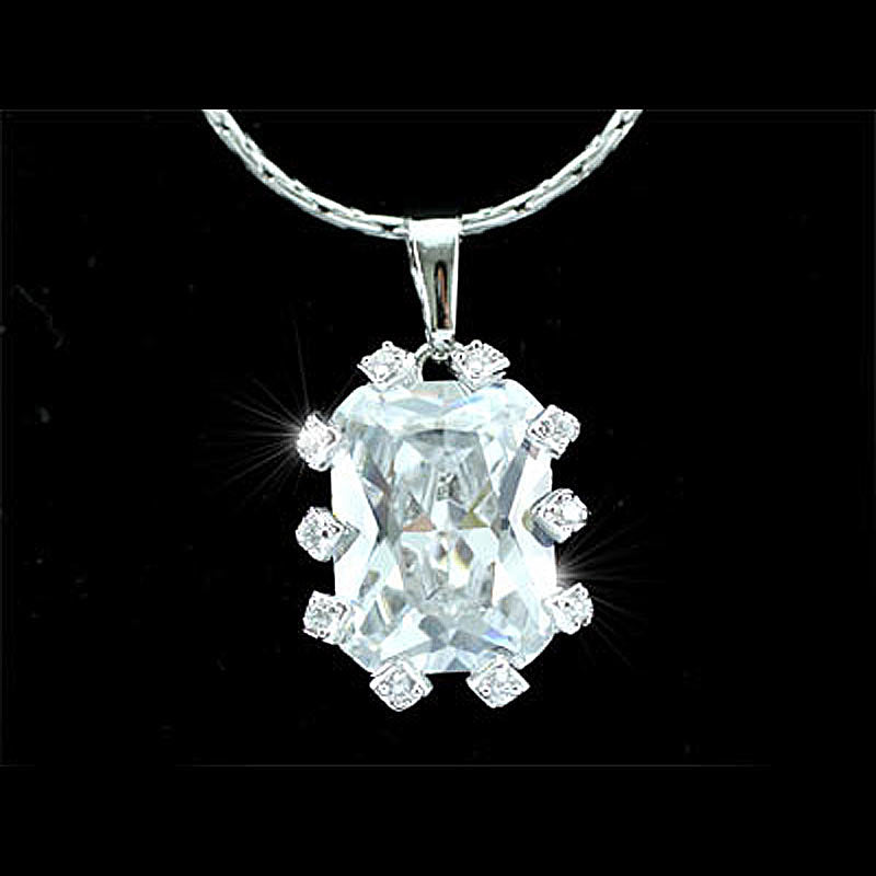 10 Carat Emerald Cut Created Diamond CZ Pendant Necklace XN149-0