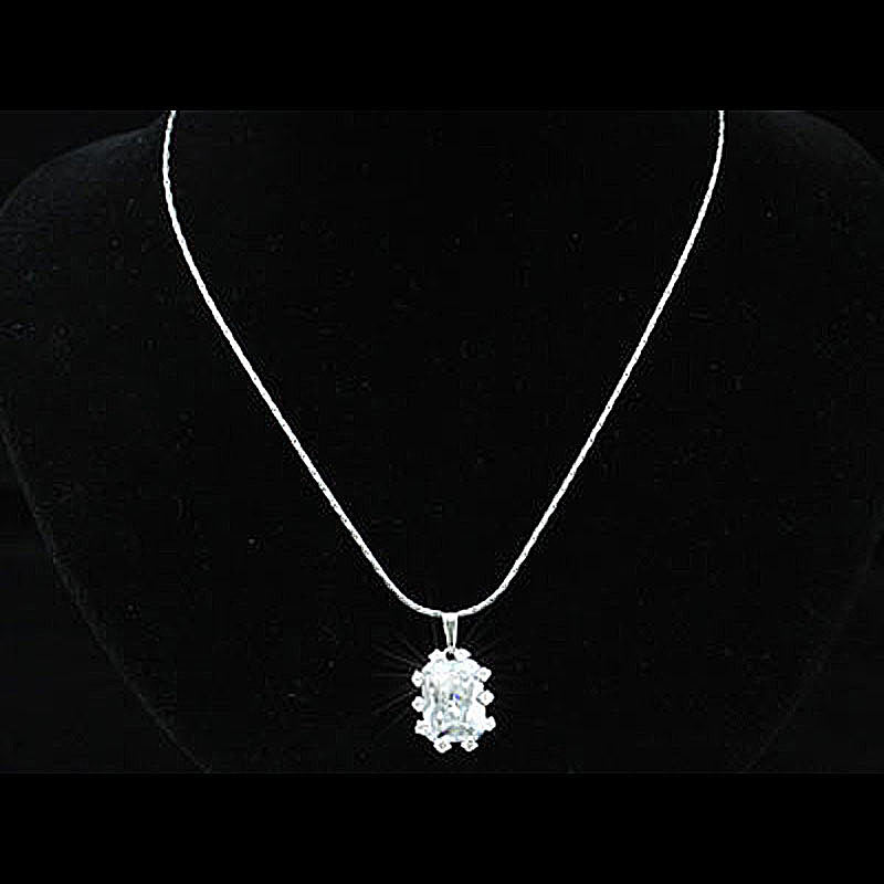 10 Carat Emerald Cut Created Diamond CZ Pendant Necklace XN149-3