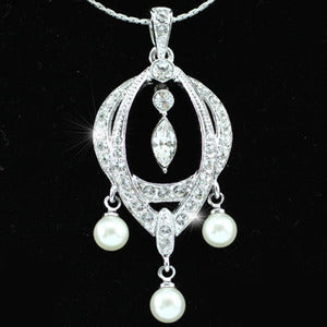 White Shell Pearl Pendant Necklace use Swarovski Crystal XN152-0