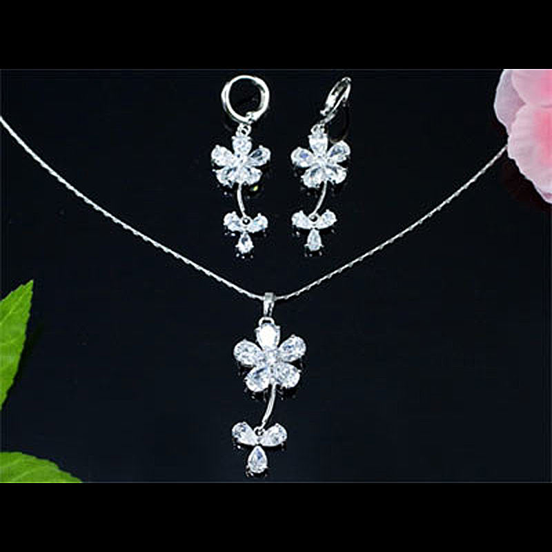 10 Carat Dangle Flower Created CZ Necklace Earrings Set XN187-1