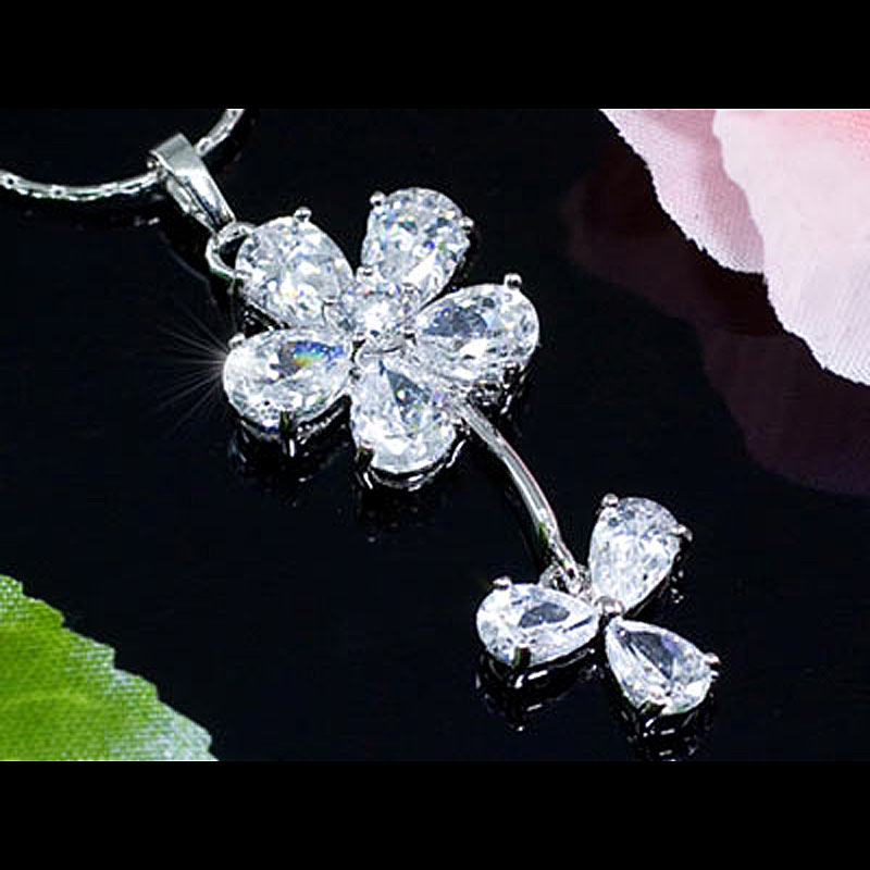 10 Carat Dangle Flower Created CZ Necklace Earrings Set XN187-2