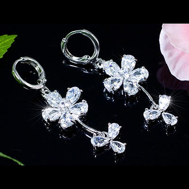 10 Carat Dangle Flower Created CZ Necklace Earrings Set XN187-3