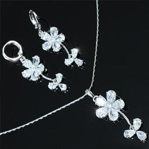 10 Carat Dangle Flower Created CZ Necklace Earrings Set XN187-0