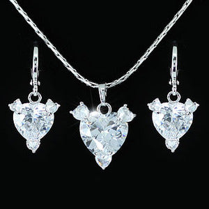 13 Carat Created Diamond Heart 18K Necklace Earrings Set XN267-0