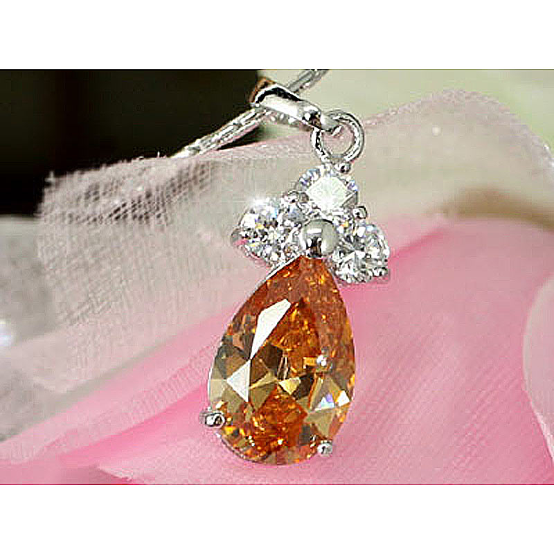 2.5 Carat Pear Cut Amber CZ Created Diamond Pendant & Necklace XN284-1