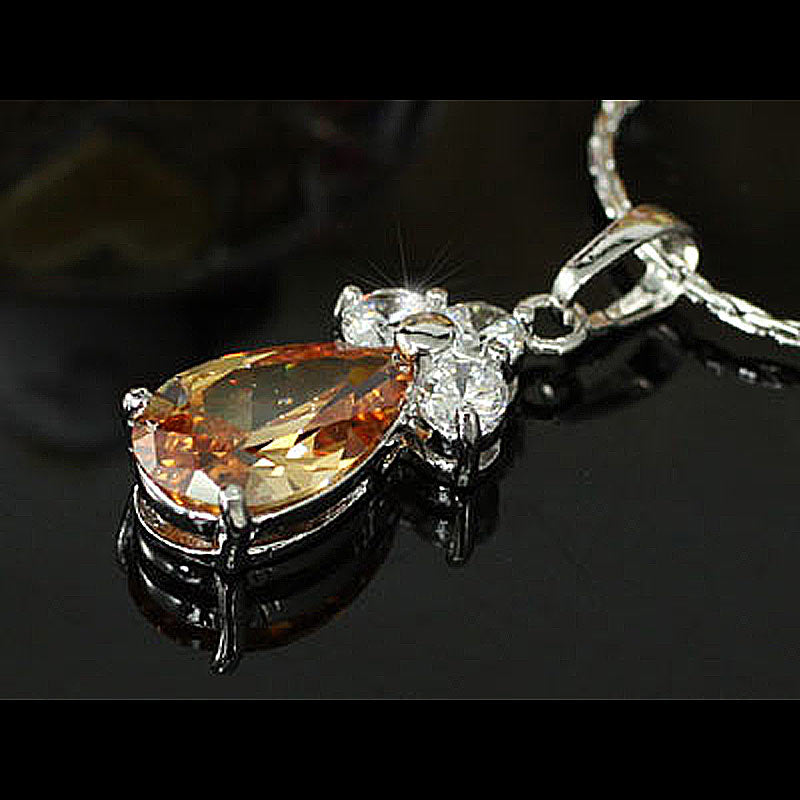 2.5 Carat Pear Cut Amber CZ Created Diamond Pendant & Necklace XN284-2