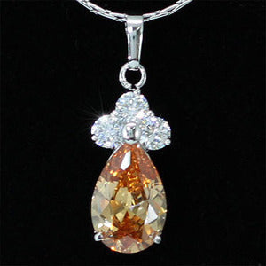2.5 Carat Pear Cut Amber CZ Created Diamond Pendant & Necklace XN284-0