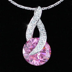 4 Carats Pink Round Cut Created Sapphire Pendant & Necklace XN291-0