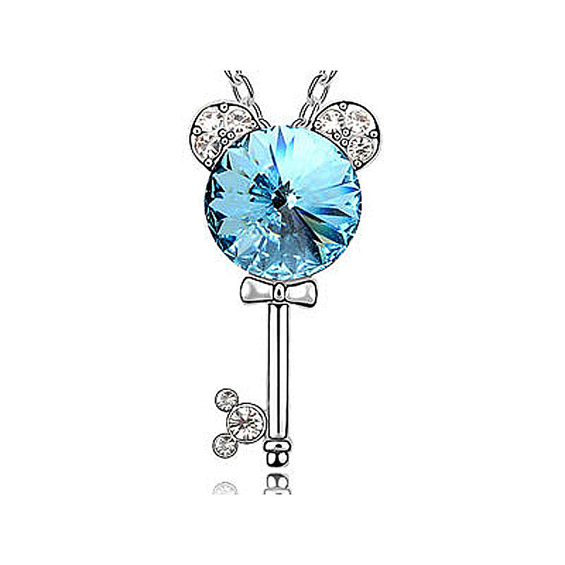 3 Carat Aqua Blue Mickey Love Key Necklace use Austrian Crystal XN318-0