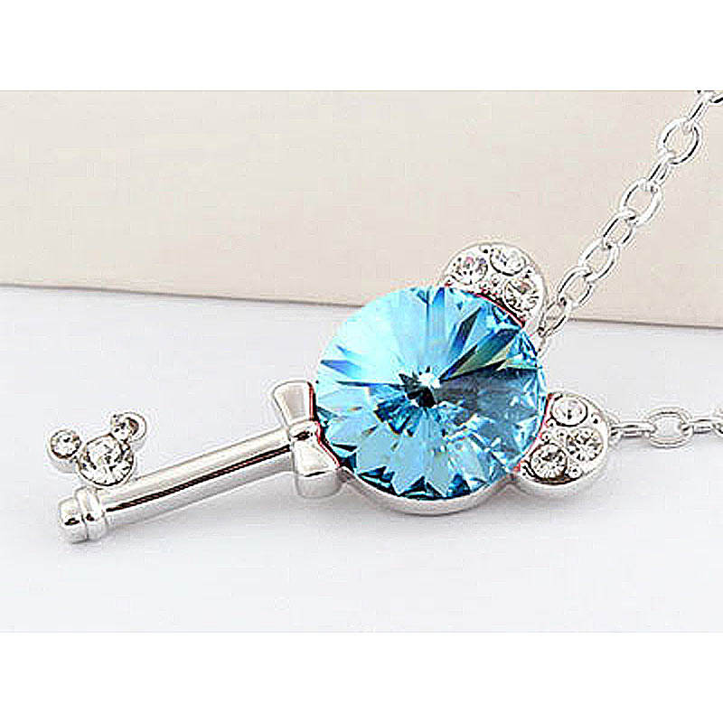 3 Carat Aqua Blue Mickey Love Key Necklace use Austrian Crystal XN318-1