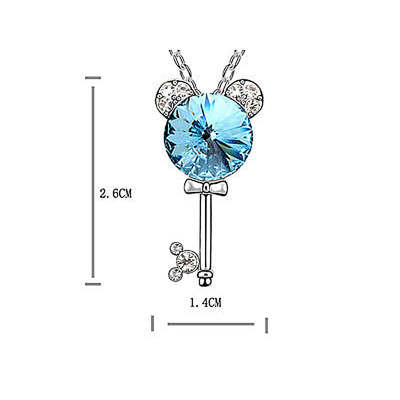 3 Carat Aqua Blue Mickey Love Key Necklace use Austrian Crystal XN318-2