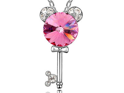 3 Carat Pink Mickey Love Key Necklace use Austrian Crystal XN320-0