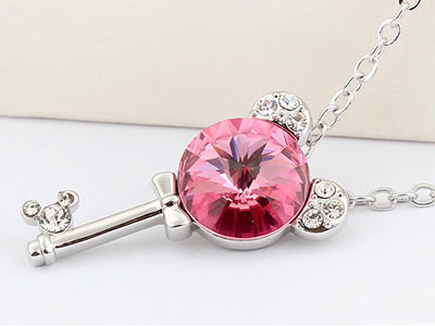 3 Carat Pink Mickey Love Key Necklace use Austrian Crystal XN320-1