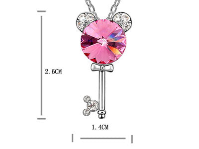 3 Carat Pink Mickey Love Key Necklace use Austrian Crystal XN320-2