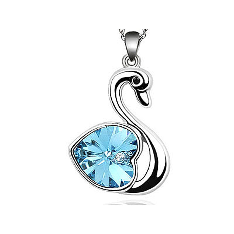 3 Carat Aqua Blue Heart Swan Necklace use Austrian Crystal XN364-0