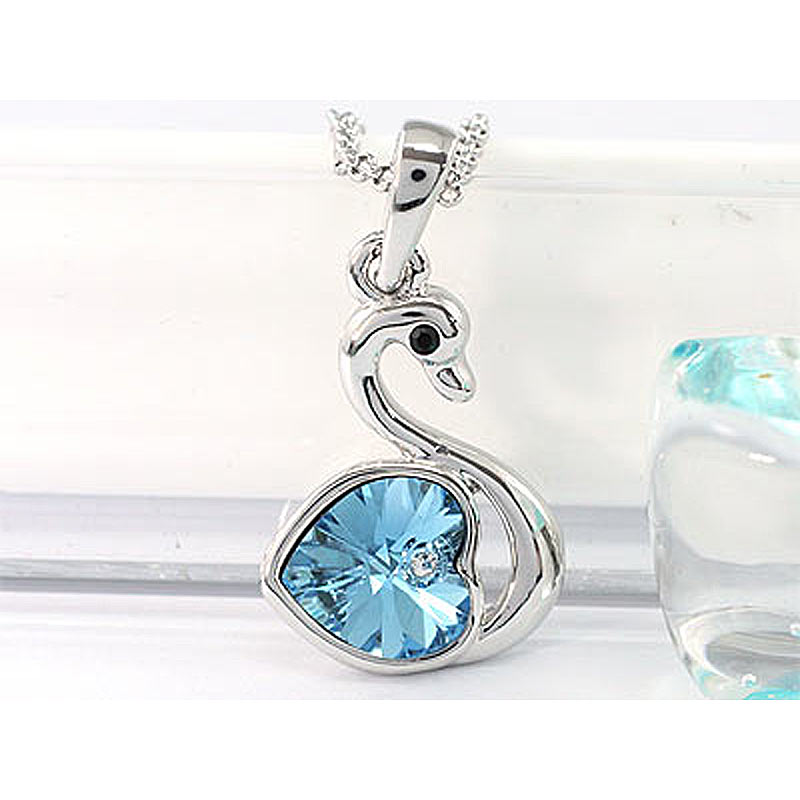 3 Carat Aqua Blue Heart Swan Necklace use Austrian Crystal XN364-1