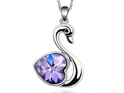 3 Carat Purple Heart Swan Necklace use Austrian Crystal XN365-0