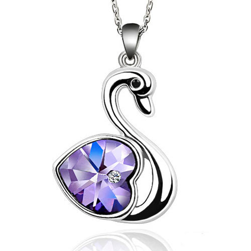 3 Carat Purple Heart Swan Necklace use Austrian Crystal XN365-3