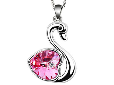 3 Carat Hot Pink Heart Swan Necklace use Austrian Crystal XN366-0