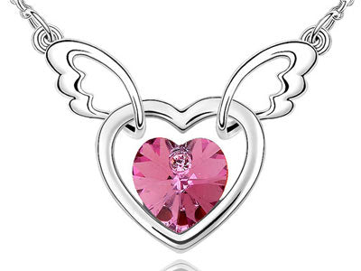 3 Carat Pink Heart Angel Wing Necklace use Austrian Crystal XN374-0