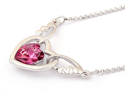 3 Carat Pink Heart Angel Wing Necklace use Austrian Crystal XN374-1