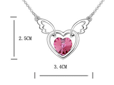 3 Carat Pink Heart Angel Wing Necklace use Austrian Crystal XN374-2