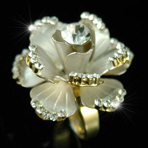 3D Rose Flower Gold Ring use Austrian Crystal XR061-0