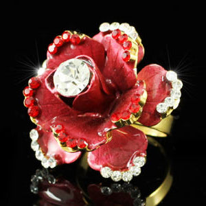 Unique! 3D Red Rose Flower Ring use Swarovski Crystal XR078-0
