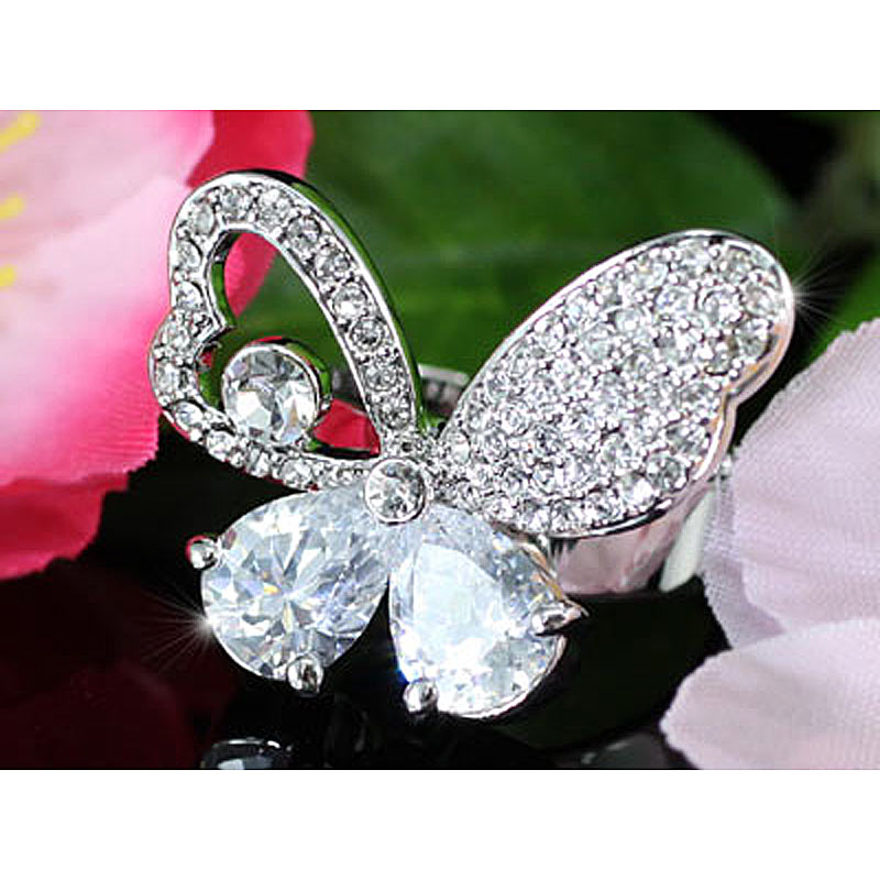 3 Carat Butterfly Ring use Austrian Crystal Free Size XR100-2