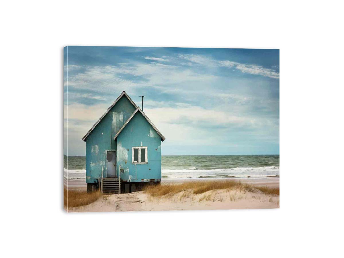 Bluehouse At The Beach Canvas Art Print-3