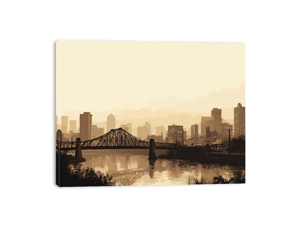 Brisbane Bridge Sepia Art Canvas Art Print-3