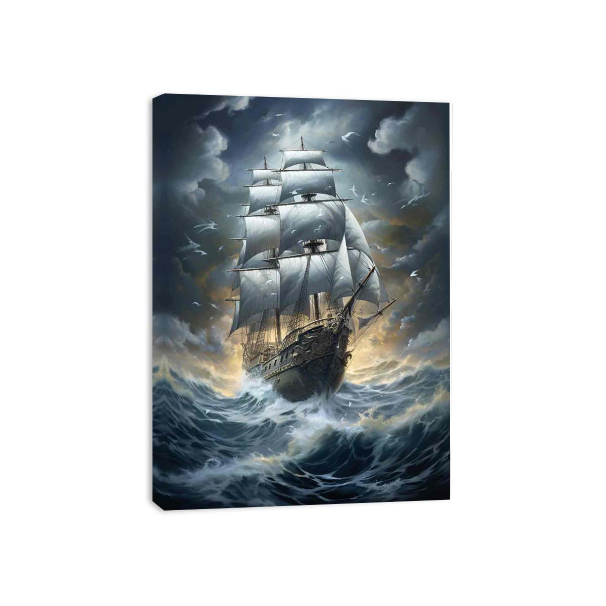 Sailing Ship In Storm Canvas Art Print-3
