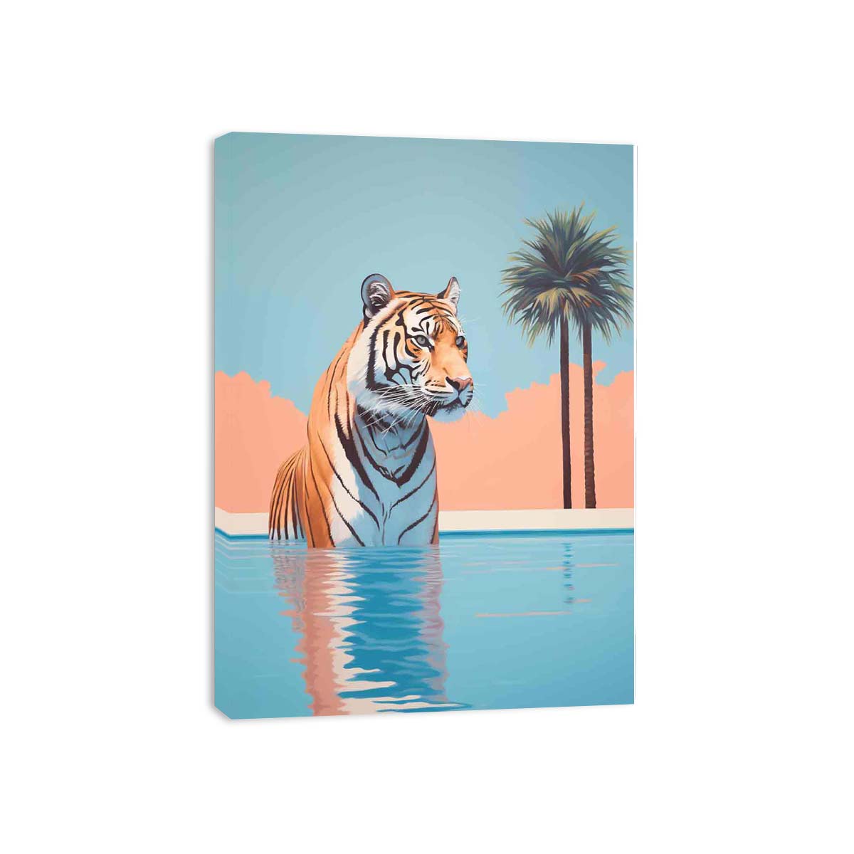 Tiger In Pool Poster Canvas Art Print-3