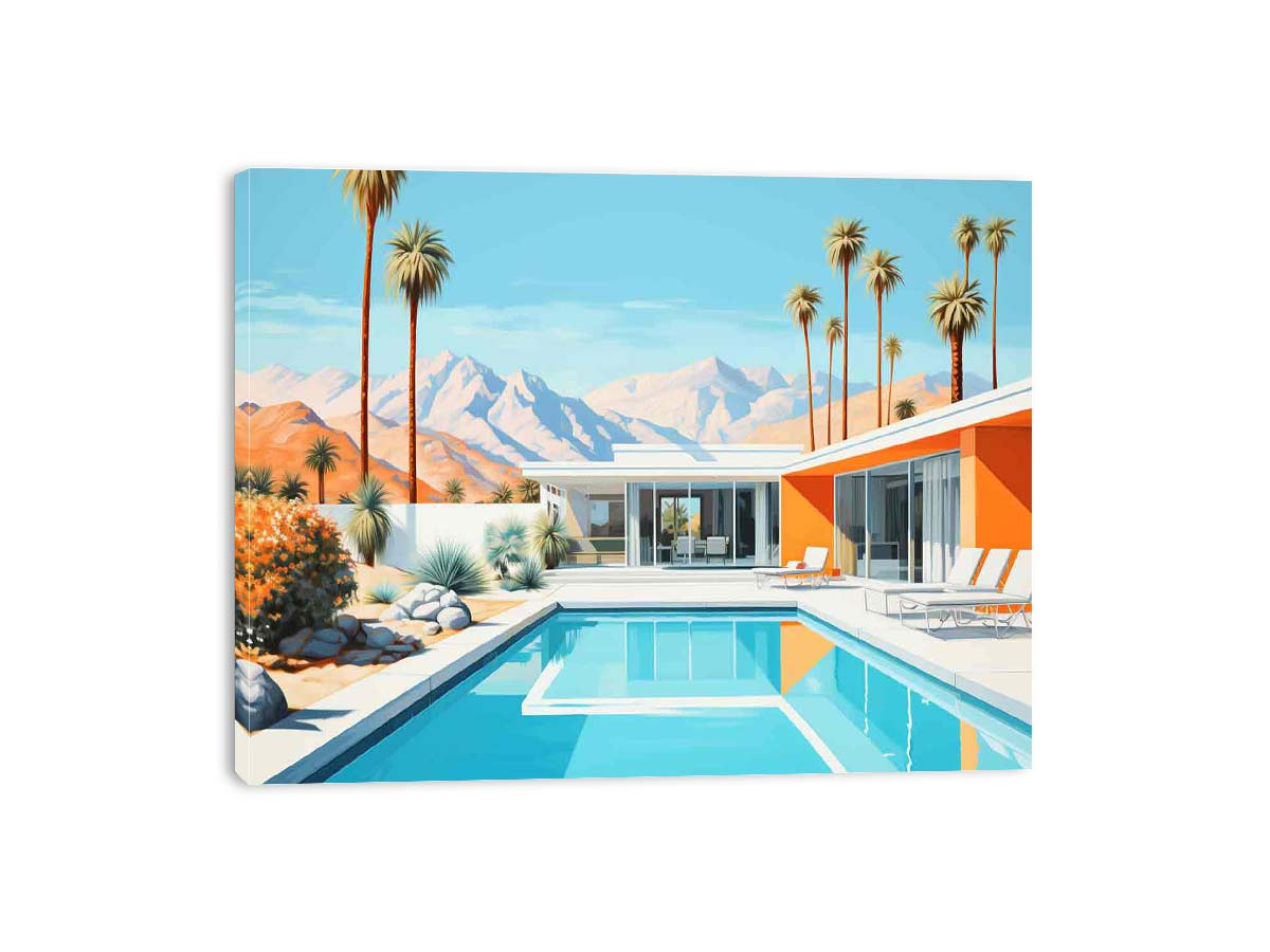 Poolside Villa Art Canvas Art Print-3