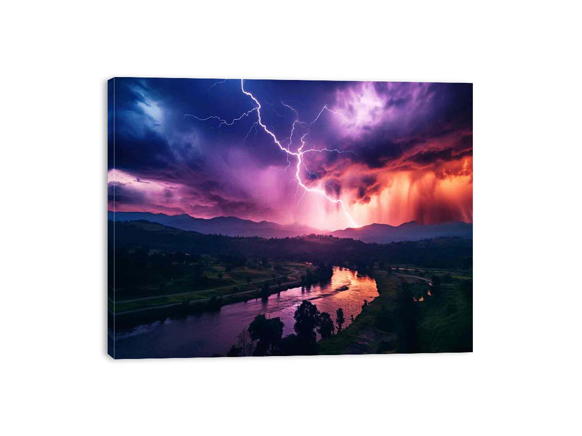 Lightning Over Mountains Canvas Art Print-3
