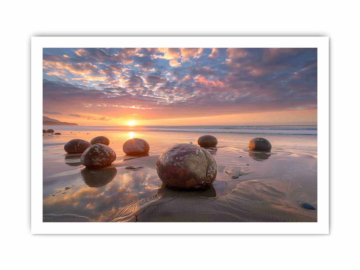 beach Stone Sunset Canvas Art Print-8