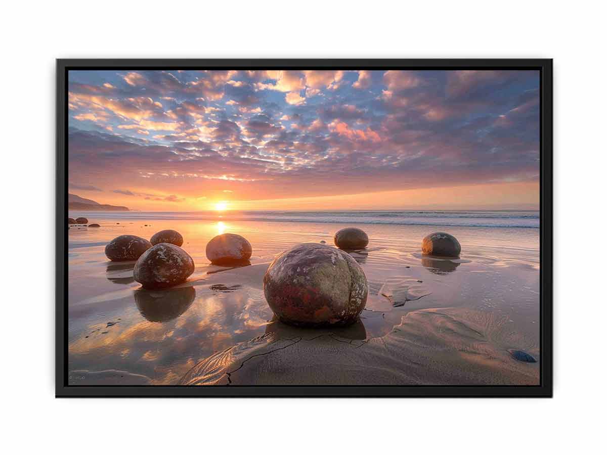 beach Stone Sunset Canvas Art Print-4