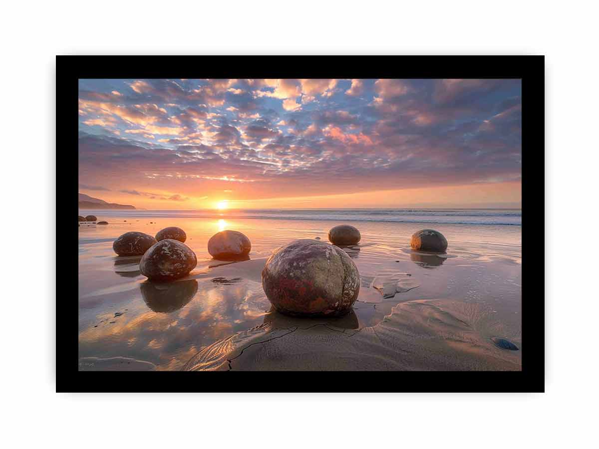 beach Stone Sunset Canvas Art Print-7