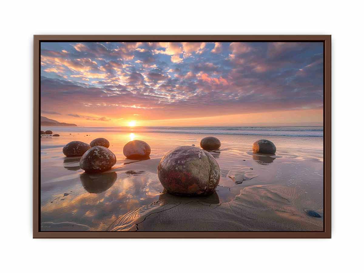 beach Stone Sunset Canvas Art Print-6