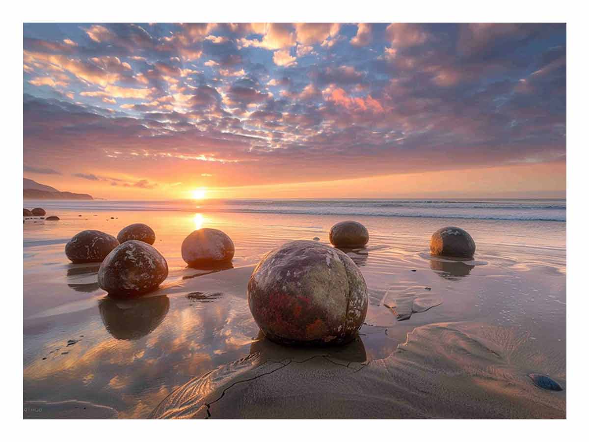 beach Stone Sunset Canvas Art Print-0